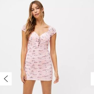 Kiss The Sky pink floral bodycon mini dress small NWT